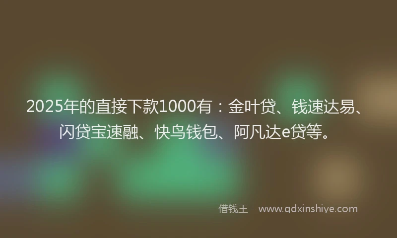 2025年的直接下款1000有：金叶贷、钱速达易、闪贷宝速融、快鸟钱包、阿凡达e贷等。