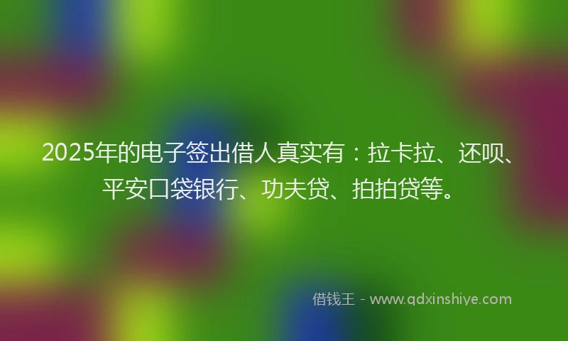 2025年的电子签出借人真实有：拉卡拉、还呗、平安口袋银行、功夫贷、拍拍贷等。