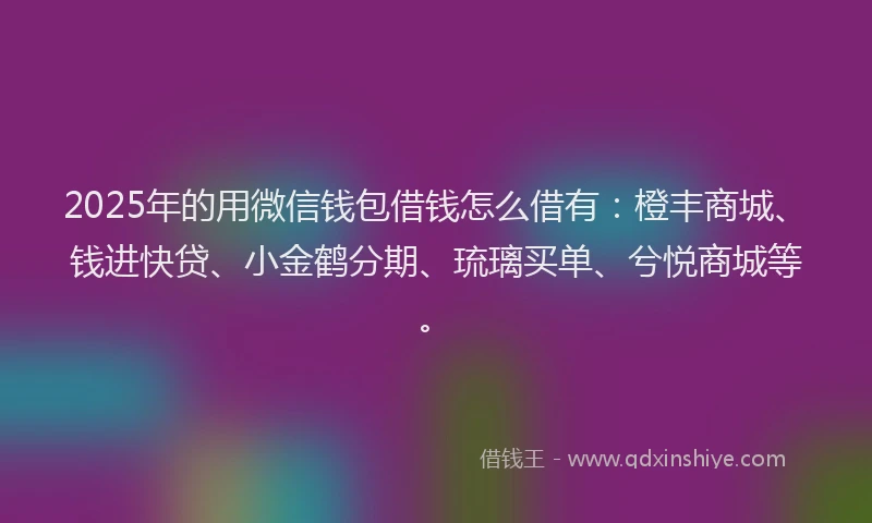 2025年的用微信钱包借钱怎么借有：橙丰商城、钱进快贷、小金鹤分期、琉璃买单、兮悦商城等。