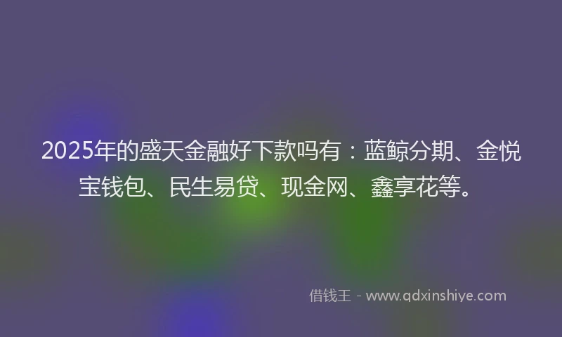 2025年的盛天金融好下款吗有：蓝鲸分期、金悦宝钱包、民生易贷、现金网、鑫享花等。