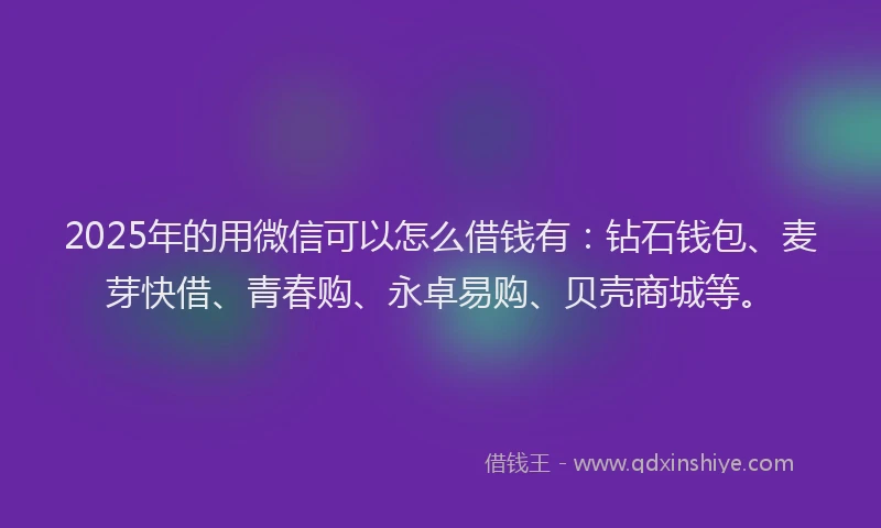 2025年的用微信可以怎么借钱有：钻石钱包、麦芽快借、青春购、永卓易购、贝壳商城等。