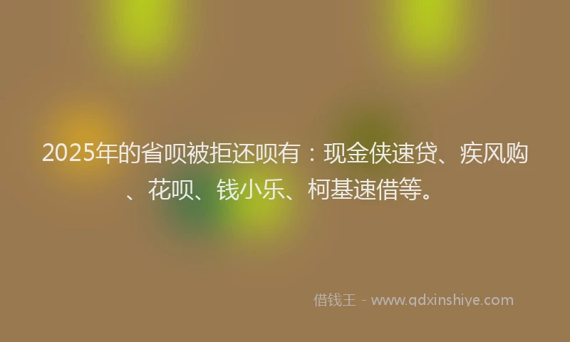 2025年的省呗被拒还呗有：现金侠速贷、疾风购、花呗、钱小乐、柯基速借等。