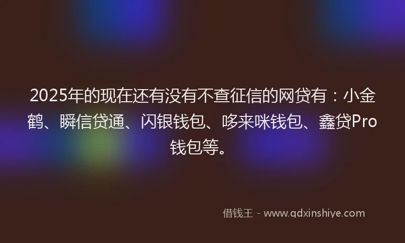 2025年的现在还有没有不查征信的网贷有：小金鹤、瞬信贷通、闪银钱包、哆来咪钱包、鑫贷Pro钱包等。
