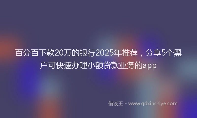 百分百下款20万的银行2025年推荐，分享5个黑户可快速办理小额贷款业务的app