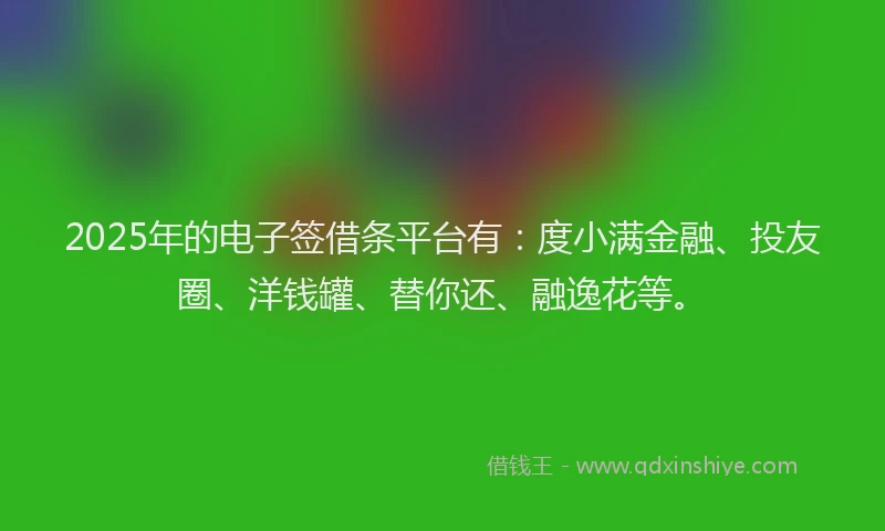 2025年的电子签借条平台有：度小满金融、投友圈、洋钱罐、替你还、融逸花等。