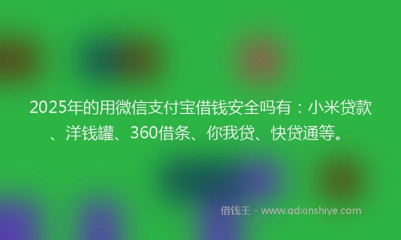2025年的用微信支付宝借钱安全吗有：小米贷款、洋钱罐、360借条、你我贷、快贷通等。