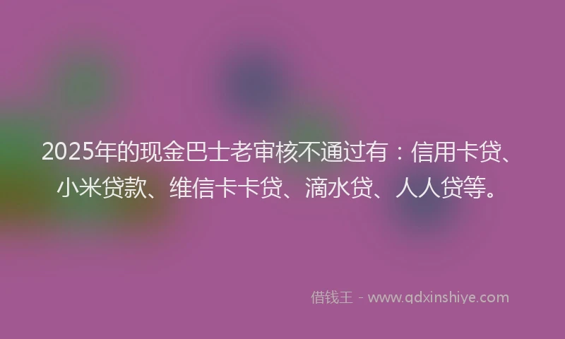 2025年的现金巴士老审核不通过有：信用卡贷、小米贷款、维信卡卡贷、滴水贷、人人贷等。