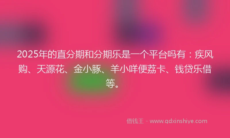 2025年的直分期和分期乐是一个平台吗有：疾风购、天源花、金小豚、羊小咩便荔卡、钱贷乐借等。