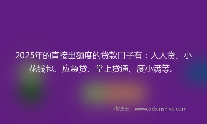 2025年的直接出额度的贷款口子有：人人贷、小花钱包、应急贷、掌上贷通、度小满等。