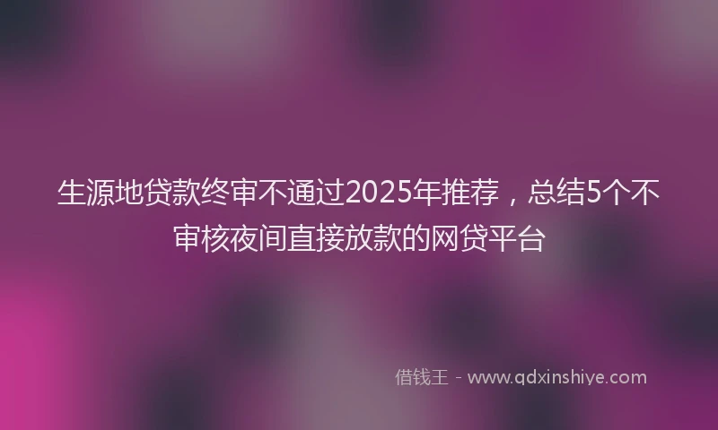 生源地贷款终审不通过2025年推荐，总结5个不审核夜间直接放款的网贷平台