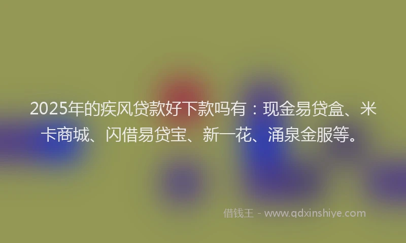 2025年的疾风贷款好下款吗有：现金易贷盒、米卡商城、闪借易贷宝、新一花、涌泉金服等。