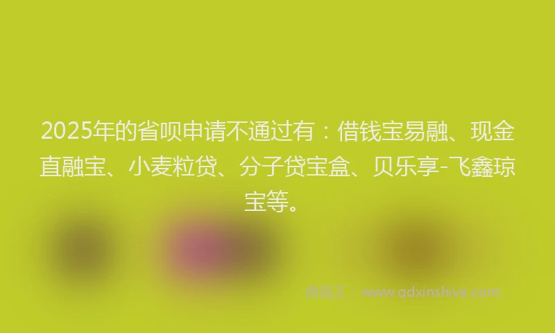 2025年的省呗申请不通过有：借钱宝易融、现金直融宝、小麦粒贷、分子贷宝盒、贝乐享-飞鑫琼宝等。