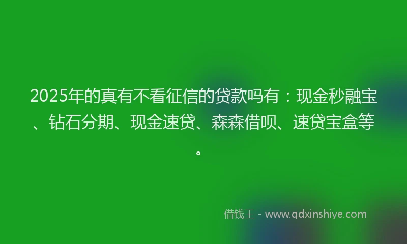 2025年的真有不看征信的贷款吗有：现金秒融宝、钻石分期、现金速贷、森森借呗、速贷宝盒等。