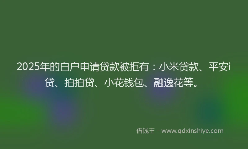 2025年的白户申请贷款被拒有：小米贷款、平安i贷、拍拍贷、小花钱包、融逸花等。