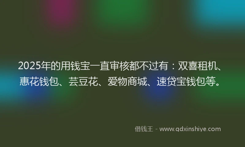 2025年的用钱宝一直审核都不过有：双喜租机、惠花钱包、芸豆花、爱物商城、速贷宝钱包等。