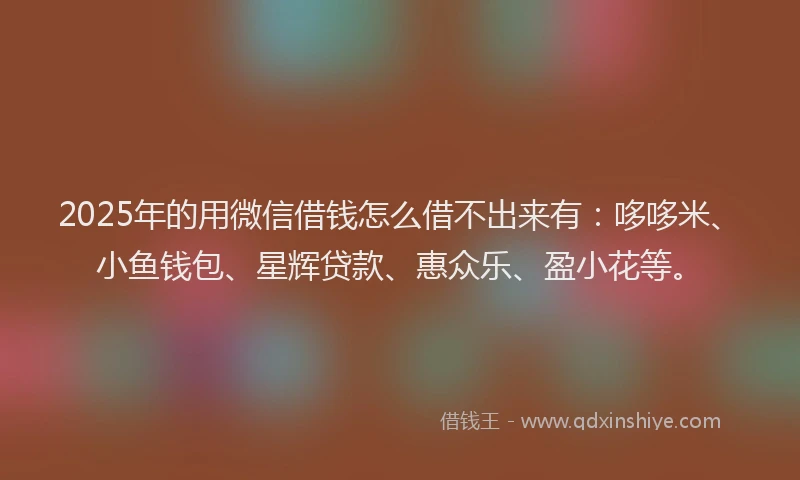 2025年的用微信借钱怎么借不出来有：哆哆米、小鱼钱包、星辉贷款、惠众乐、盈小花等。