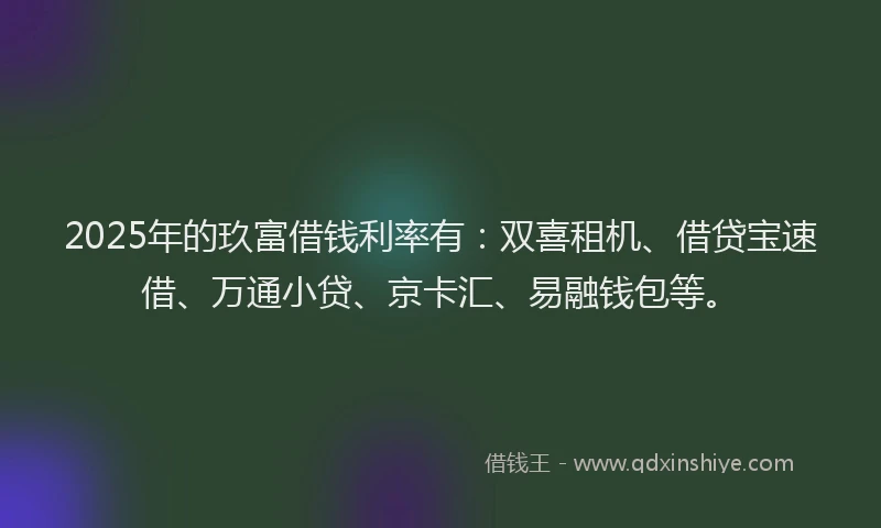 2025年的玖富借钱利率有：双喜租机、借贷宝速借、万通小贷、京卡汇、易融钱包等。