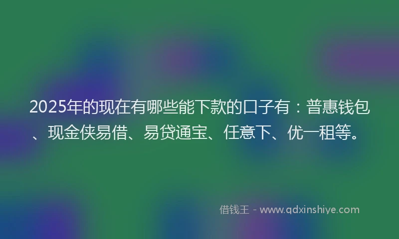 2025年的现在有哪些能下款的口子有：普惠钱包、现金侠易借、易贷通宝、任意下、优一租等。