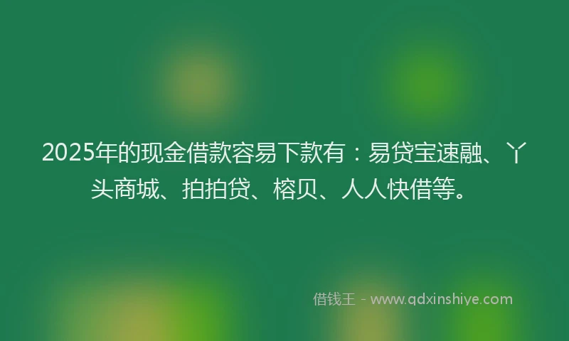 2025年的现金借款容易下款有：易贷宝速融、丫头商城、拍拍贷、榕贝、人人快借等。