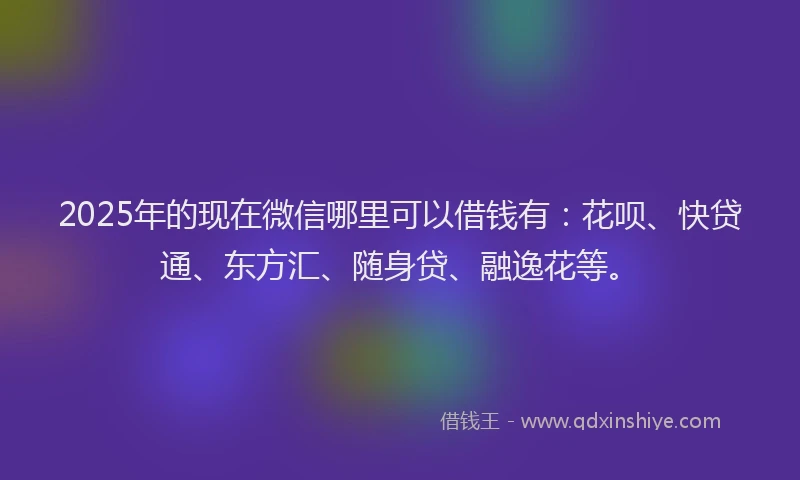 2025年的现在微信哪里可以借钱有：花呗、快贷通、东方汇、随身贷、融逸花等。