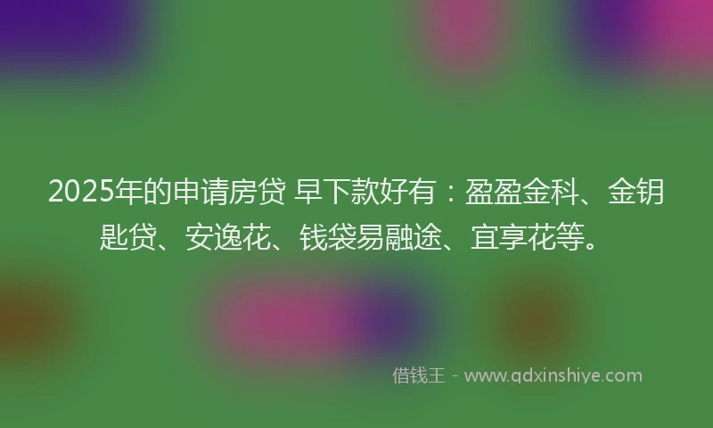 2025年的申请房贷 早下款好有：盈盈金科、金钥匙贷、安逸花、钱袋易融途、宜享花等。