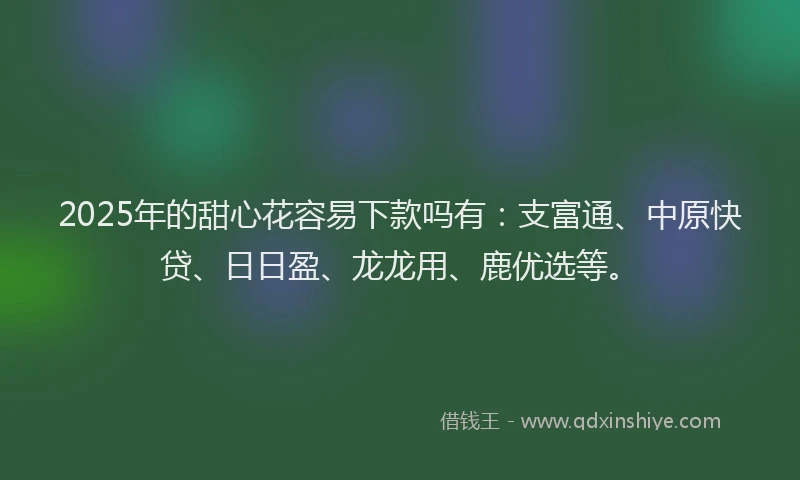 2025年的甜心花容易下款吗有：支富通、中原快贷、日日盈、龙龙用、鹿优选等。