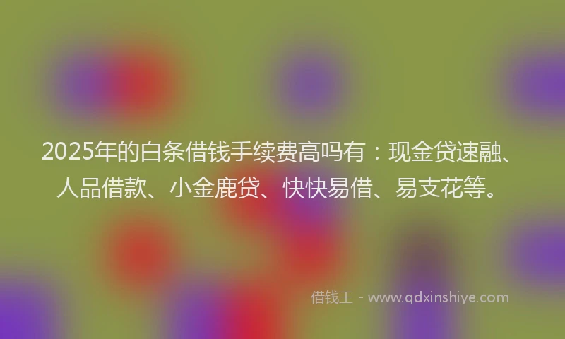2025年的白条借钱手续费高吗有：现金贷速融、人品借款、小金鹿贷、快快易借、易支花等。
