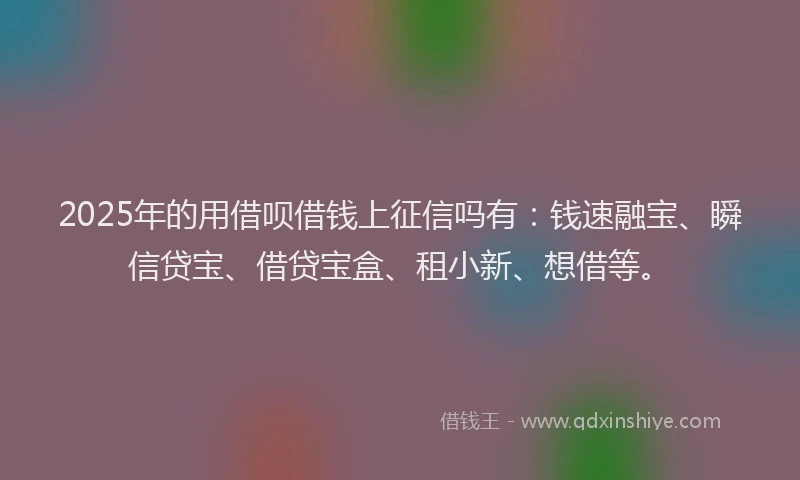 2025年的用借呗借钱上征信吗有：钱速融宝、瞬信贷宝、借贷宝盒、租小新、想借等。