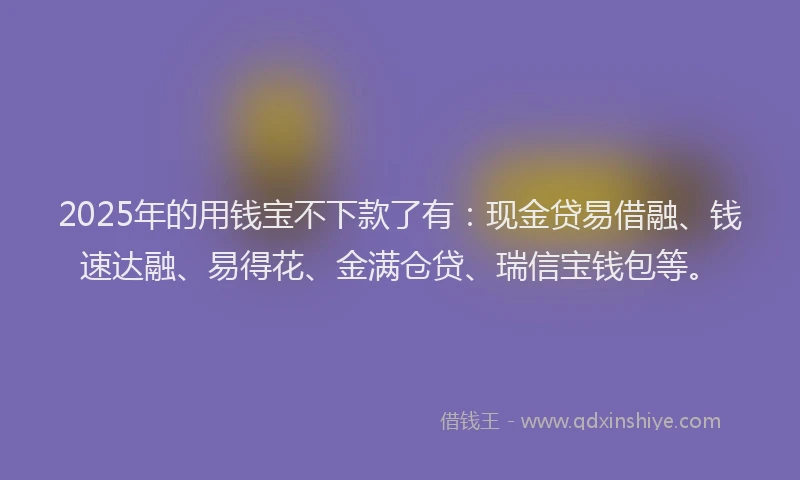 2025年的用钱宝不下款了有：现金贷易借融、钱速达融、易得花、金满仓贷、瑞信宝钱包等。