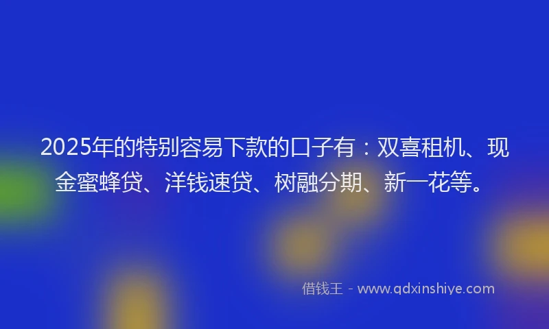 2025年的特别容易下款的口子有：双喜租机、现金蜜蜂贷、洋钱速贷、树融分期、新一花等。