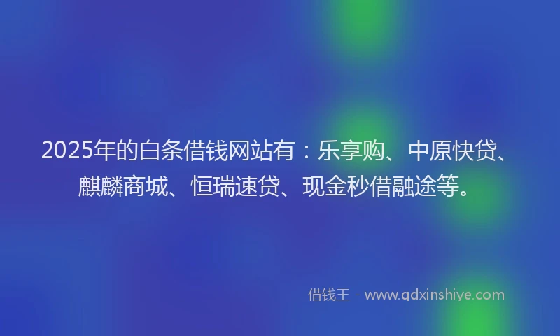2025年的白条借钱网站有：乐享购、中原快贷、麒麟商城、恒瑞速贷、现金秒借融途等。