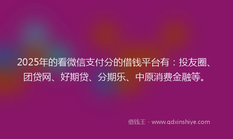 2025年的看微信支付分的借钱平台有：投友圈、团贷网、好期贷、分期乐、中原消费金融等。