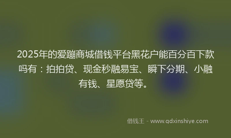 2025年的爱蹦商城借钱平台黑花户能百分百下款吗有：拍拍贷、现金秒融易宝、瞬下分期、小融有钱、星愿贷等。