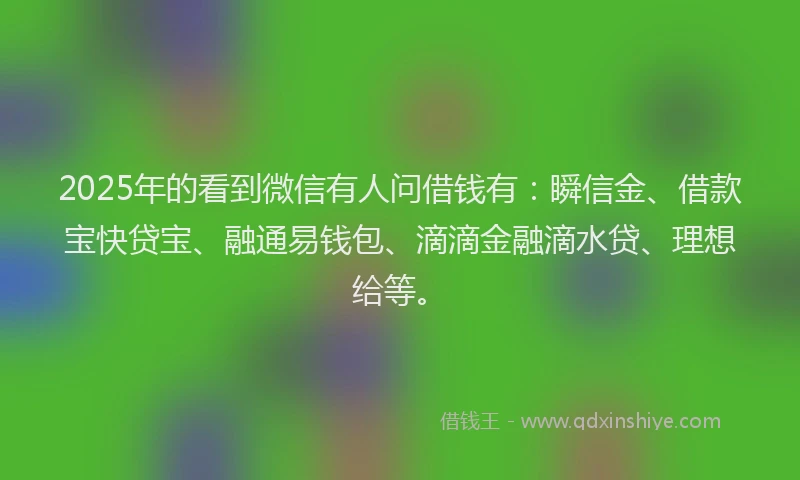 2025年的看到微信有人问借钱有：瞬信金、借款宝快贷宝、融通易钱包、滴滴金融滴水贷、理想给等。