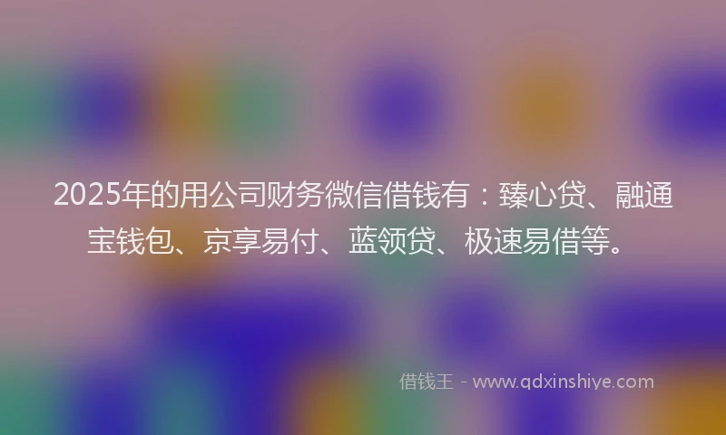 2025年的用公司财务微信借钱有：臻心贷、融通宝钱包、京享易付、蓝领贷、极速易借等。