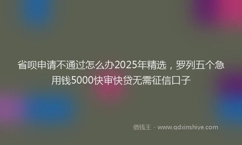 省呗申请不通过怎么办2025年精选，罗列五个急用钱5000快审快贷无需征信口子