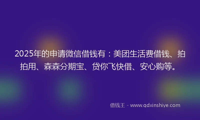 2025年的申请微信借钱有：美团生活费借钱、拍拍用、森森分期宝、贷你飞快借、安心购等。