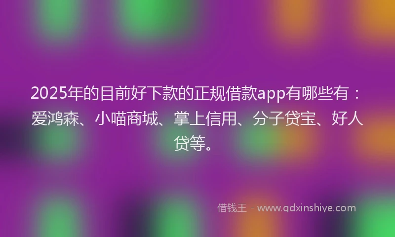 2025年的目前好下款的正规借款app有哪些有：爱鸿森、小喵商城、掌上信用、分子贷宝、好人贷等。