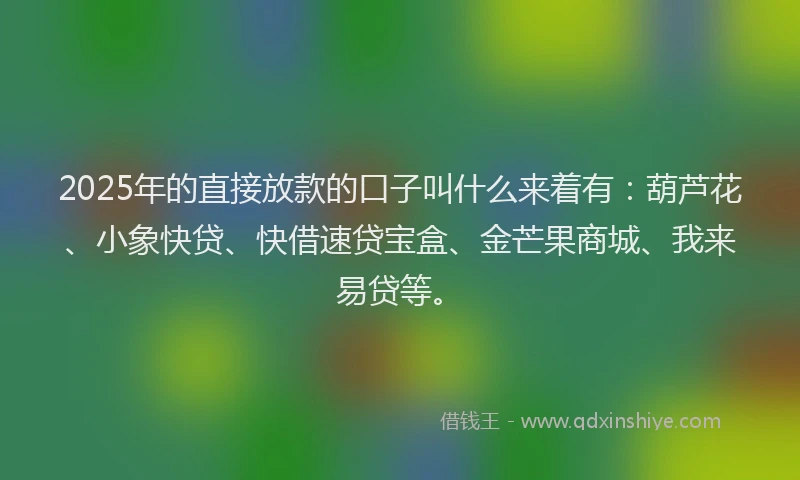 2025年的直接放款的口子叫什么来着有：葫芦花、小象快贷、快借速贷宝盒、金芒果商城、我来易贷等。