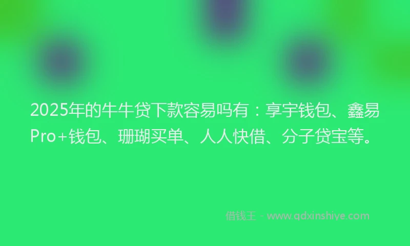 2025年的牛牛贷下款容易吗有：享宇钱包、鑫易Pro+钱包、珊瑚买单、人人快借、分子贷宝等。