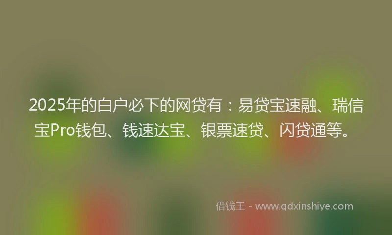 2025年的白户必下的网贷有：易贷宝速融、瑞信宝Pro钱包、钱速达宝、银票速贷、闪贷通等。