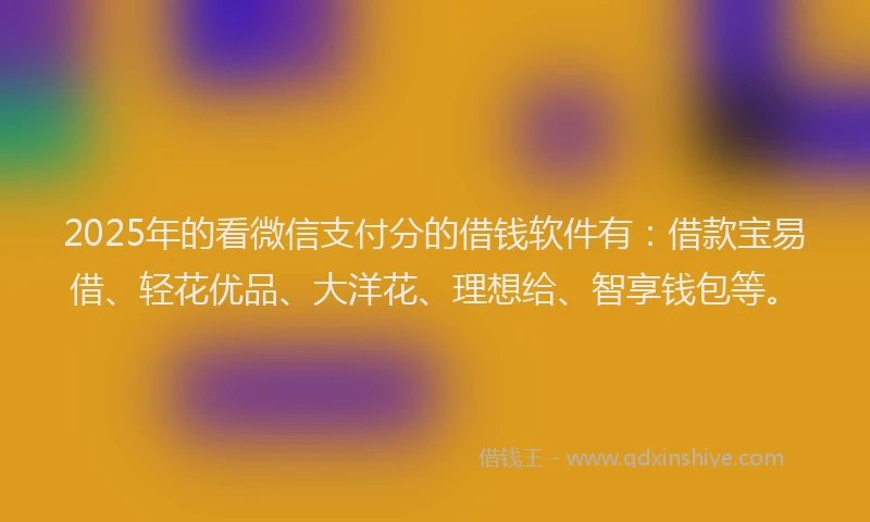 2025年的看微信支付分的借钱软件有：借款宝易借、轻花优品、大洋花、理想给、智享钱包等。