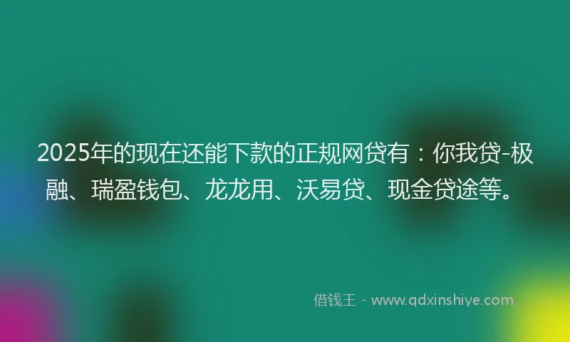2025年的现在还能下款的正规网贷有：你我贷-极融、瑞盈钱包、龙龙用、沃易贷、现金贷途等。