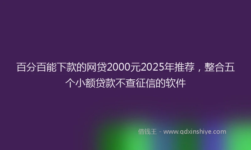 百分百能下款的网贷2000元2025年推荐，整合五个小额贷款不查征信的软件