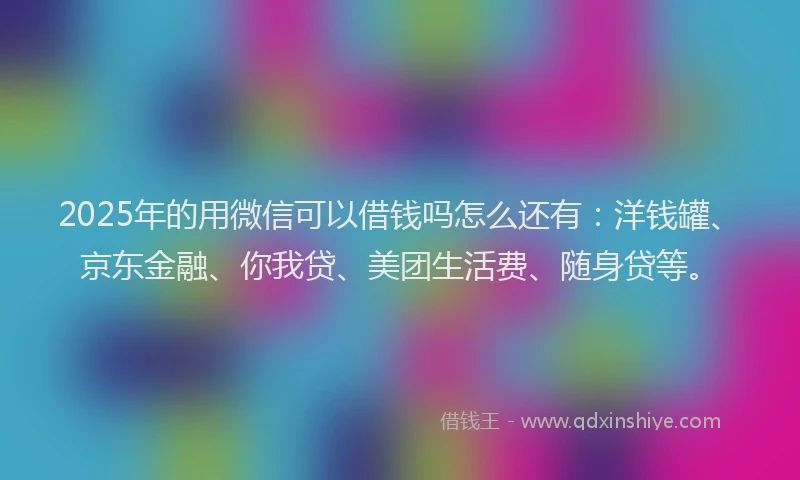 2025年的用微信可以借钱吗怎么还有：洋钱罐、京东金融、你我贷、美团生活费、随身贷等。