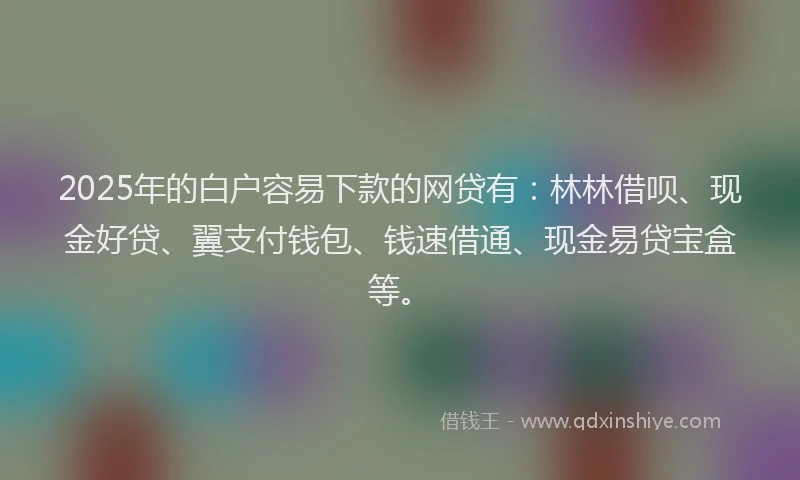 2025年的白户容易下款的网贷有：林林借呗、现金好贷、翼支付钱包、钱速借通、现金易贷宝盒等。
