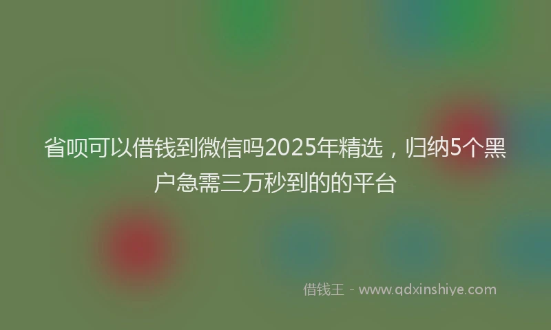 省呗可以借钱到微信吗2025年精选，归纳5个黑户急需三万秒到的的平台