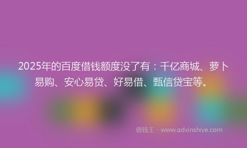 2025年的百度借钱额度没了有：千亿商城、萝卜易购、安心易贷、好易借、甄信贷宝等。