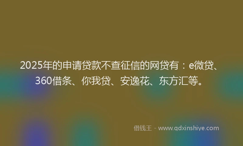 2025年的申请贷款不查征信的网贷有：e微贷、360借条、你我贷、安逸花、东方汇等。