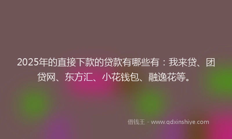 2025年的直接下款的贷款有哪些有：我来贷、团贷网、东方汇、小花钱包、融逸花等。